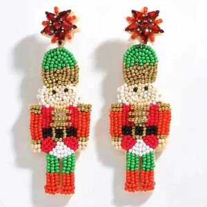 Nutcracker Red Beaded Christmas Earrings